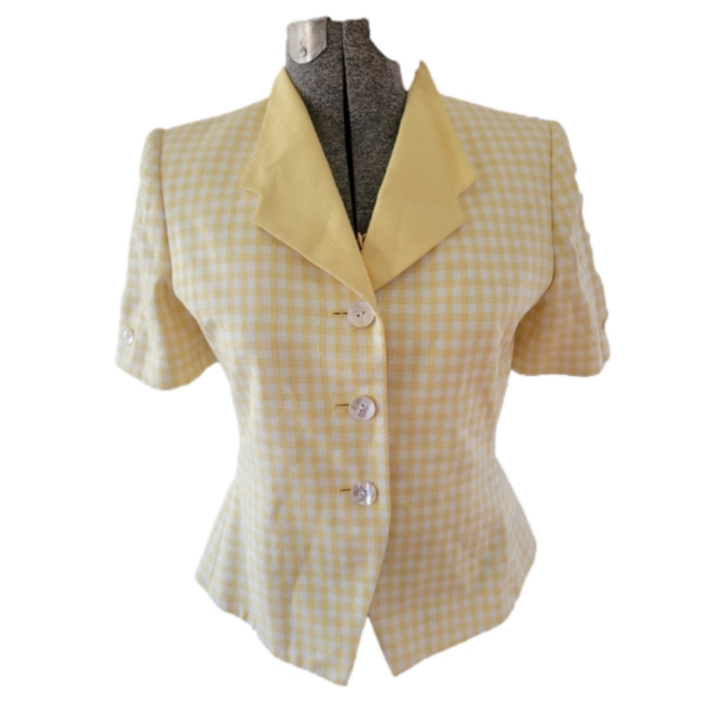 Vintage Kasper Yellow Plaid Short Sleeve Blazer Coat-Size 6P